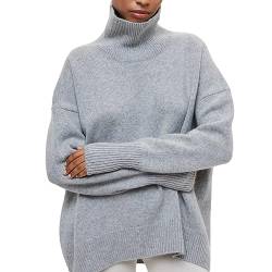 LIANGTUOHAI Damen-Pullover, lässig, locker sitzend, langärmelig, einfarbig, Stehkragen Klammer Für Kleidung (Grey, S) von LIANGTUOHAI