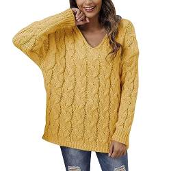 LIANGTUOHAI Modischer Kapuzenpullover aus dickem Strick für Damen mit V-Ausschnitt Strickjacke Hellgrau (Yellow, XXL) von LIANGTUOHAI