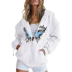 LIANGTUOHAI Sweatshirt Jacke Damen mit Schmetterlings Oversize Reißverschluss Pullover Cool Casual mit Kapuze und Kordelzug Motorrad Hoodie Langarm Sportshirt UV Hoodies für Teenager Mädchen von LIANGTUOHAI