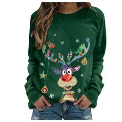 Weihnachtspullover Damen Merry Christmas Sweatshirt Lustig Rudolph Rentier Druck Baumwolle Weihnachten Weihnachts Xmas Pullover Weihnachtspulli Teenager Mädchen Rundhals Langarm Sweat Oberteile von LIANGTUOHAI