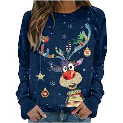 Weihnachtspullover Damen Merry Christmas Sweatshirt Lustig Rudolph Rentier Druck Baumwolle Weihnachten Weihnachts Xmas Pullover Weihnachtspulli Teenager Mädchen Rundhals Langarm Sweat Oberteile von LIANGTUOHAI