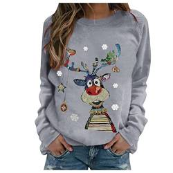 Weihnachtspullover Damen Merry Christmas Sweatshirt Lustig Rudolph Rentier Druck Baumwolle Weihnachten Weihnachts Xmas Pullover Weihnachtspulli Teenager Mädchen Rundhals Langarm Sweat Oberteile von LIANGTUOHAI