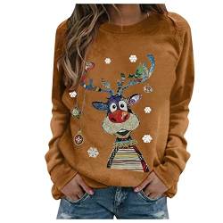 Weihnachtspullover Damen Merry Christmas Sweatshirt Lustig Rudolph Rentier Druck Baumwolle Weihnachten Weihnachts Xmas Pullover Weihnachtspulli Teenager Mädchen Rundhals Langarm Sweat Oberteile von LIANGTUOHAI