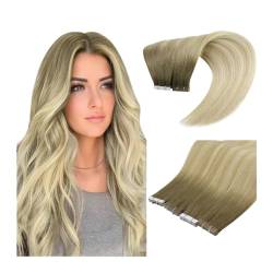Bandverlängerungen 14-24 Zoll blonde Tape-in-Haarverlängerungen, unsichtbare Tape-in-Haarverlängerungen, echtes Echthaar, brasilianische selbstklebende Haarverlängerungen Haarverlängerungen (Size : 2 von LIBANGRONG-888