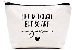 Inspirierendes, motivierend, aufheitern, Genesung, Geschenke für Frauen und Sie – Thinking of You, Beileid, Trauergeschenk – Life is Tough but so Are You – Make-up-Tasche, von LIBIHUA