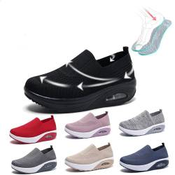 Orthopädische Schuhe Damen Sneaker, 2024 Neu Air Cushion Mesh Slip on Diabetiker Schuhe Extra Weit Wanderschuhe, Leicht, Atmungsaktiv Und Bequem Turnschuhe Sportschuhe Für Damen,Schwarz,40EU von LIBINGRUITIAO