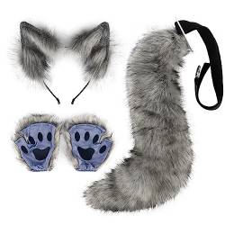 Fuchs Cosplay Set Faschingskostüm für Kinder Erwachsene, Fuchsohren Cosplay Set Fuchs Ohren Stirnband Fuchsschwanz Pfoten Handschuhe für Kinder Erwachsene Halloween Fasching Karneval Party von LICHENGTAI