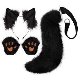 Fuchs Cosplay Set Faschingskostüm für Kinder Erwachsene, Fuchsohren Cosplay Set Fuchs Ohren Stirnband Fuchsschwanz Pfoten Handschuhe für Kinder Erwachsene Halloween Fasching Karneval Party von LICHENGTAI