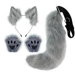 Fuchs Cosplay Set Faschingskostüm für Kinder Erwachsene, Fuchsohren Cosplay Set Fuchs Ohren Stirnband Fuchsschwanz Pfoten Handschuhe für Kinder Erwachsene Halloween Fasching Karneval Party von LICHENGTAI