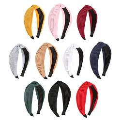 LICHENGTAI 10 Stück Damen Haarreifen Breite Haarreifen Retro Stirnband Rutschfest Haarreifen mit Knoten, Stirnbänder Turban Stirnbänder für Frauen Mädchen Dating Urlaub Reise Yoga von LICHENGTAI