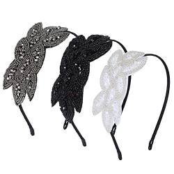 LICHENGTAI 3 Stück 1920er Jahre Stirnbänder Vintage Kristall Flapper Stirnband Gatsby Stirnband Kopfschmuck Blatt Perlen Fascinator Stirnbänder für Frauen Mädchen Kostüm Party von LICHENGTAI