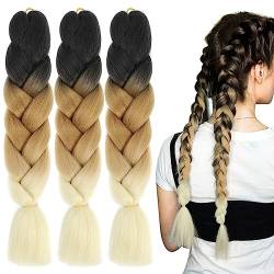 LICHENGTAI 3 Stück Braids Extensions Flechthaare Ombre Jumbo Braid Haarverlängerung Kunsthaar Haar Flechten Extensions Jumbo Flechten Hair Extensions für Frauen Mädchen Crochet Twist Flechten Haar von LICHENGTAI