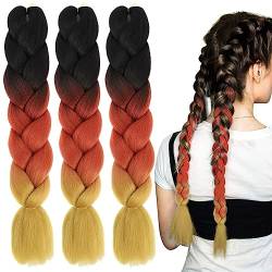 LICHENGTAI 3 Stück Braids Extensions Flechthaare Ombre Jumbo Braid Haarverlängerung Kunsthaar Haar Flechten Extensions Jumbo Flechten Hair Extensions für Frauen Mädchen Crochet Twist Flechten Haar von LICHENGTAI