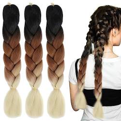 LICHENGTAI 3 Stück Braids Extensions Flechthaare Ombre Jumbo Braid Haarverlängerung Kunsthaar Haar Flechten Extensions Jumbo Flechten Hair Extensions für Frauen Mädchen Crochet Twist Flechten Haar von LICHENGTAI