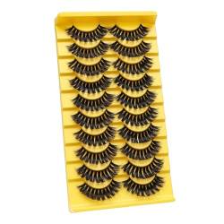 LICHENGTAI 3D Falsche Wimpern, 10 Paar Künstliche Natürliche Look Russian Strip Lashes D Curl Cateye Fake Lashes Wiederverwendbar Flauschige Nerzwimpern Eye Lashes Make-up Natürlich Wimpern Set von LICHENGTAI