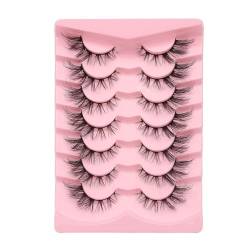 LICHENGTAI 3D Falsche Wimpern Katzenauge, 7 Paare Flauschiges Volumen Curly Cat-Eye Künstliche Wimpern Natürlich Look Wiederverwendbar Fake Lashes für Augen Make-up von LICHENGTAI