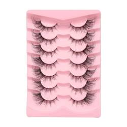 LICHENGTAI 3D Falsche Wimpern Katzenauge, 7 Paare Flauschiges Volumen Curly Cat-Eye Künstliche Wimpern Natürlich Look Wiederverwendbar Fake Lashes für Augen Make-up von LICHENGTAI