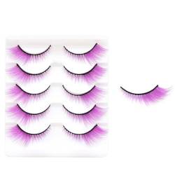 LICHENGTAI 5 Paar Cat Eye Falsche 3D Bunt Wimpern Set Lange Volumen Vegan Wiederverwendbare Handgefertigte Gekreuzte Weich Baumwollband Cateye Fake Lashes für Cosplay Kostüme von LICHENGTAI