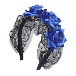 LICHENGTAI Damen Halloween Stirnband Rose Blumen Stirnbänder Gothic Haarband Tag der Toten Krone Haarreifen für Frauen Halloween Party Cosplay Kostüm Kopfschmuck Maskerade Dekoration Requisite von LICHENGTAI