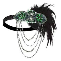 LICHENGTAI Damen Stirnband Vintage Feder Haarband 1920er Jahre Gatsby Stirnband Kopfbedeckung Flapper Kopfschmuck Elastisch Stirnbänder für Theme Party Hochzeit Burlesque Accessoire von LICHENGTAI