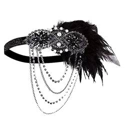 LICHENGTAI Damen Stirnband Vintage Feder Haarband 1920er Jahre Gatsby Stirnband Kopfbedeckung Flapper Kopfschmuck Elastisch Stirnbänder für Theme Party Hochzeit Burlesque Accessoire von LICHENGTAI