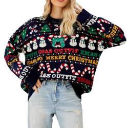 LICHENGTAI Damen Weihnachtspullover Pullover Pulli Neujahr Frauen Nette Mädchen-Rundhalsausschnitt Stricken Weihnachtspullover Pullover Christmas Sweater von LICHENGTAI