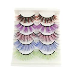 LICHENGTAI Farbige Wimpern, 5 Paare Falsche Wimpern Künstliche Natürliche Look Russian Strip Lashes Flauschige Bunte False Eyelashes D Curl Russian Strip Lashes Wispy Fluffy Lashes für Augen Make-up von LICHENGTAI