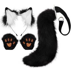 LICHENGTAI Fuchs Cosplay Set Faschingskostüm für Kinder Erwachsene, Fuchsohren Cosplay Set Fuchs Ohren Stirnband Fuchsschwanz Pfoten Handschuhe für Kinder Erwachsene Halloween Fasching Karneval Party von LICHENGTAI