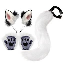 LICHENGTAI Fuchs Cosplay Set Faschingskostüm für Kinder Erwachsene, Fuchsohren Cosplay Set Fuchs Ohren Stirnband Fuchsschwanz Pfoten Handschuhe für Kinder Halloween Fasching Karneval Party von LICHENGTAI