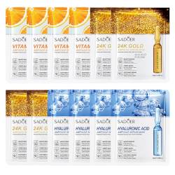 LICHENGTAI Gesichtsmasken Set, 12er Pack Hautpflege Feuchtigkeitsspendende Tuchmaske Mit Hyaluronsäure und Vitamin C, 24K Gold Gel Collagen Facial Masks, Natürliche Tuchmasken Set für Jeden Hauttyp von LICHENGTAI