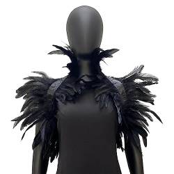 LICHENGTAI Gothic Feder Achselzucken Schalkragen Halskette Halloween Kostüm Epauletten, Umhang Schwarz Kostüm Damen Feder Umhang Cape Federboa Feder Schal Gothic für Halloween Cosplay Verkleidung von LICHENGTAI