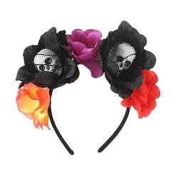 LICHENGTAI Halloween Stirnbänder Rose Blumen Totenkopf Kopfschmuck für Mädchen Damen, Tag der Toten Kopfschmuck Festival Maid Gothic Haarband Halloween Kostüm Maskerade Stirnbänder von LICHENGTAI
