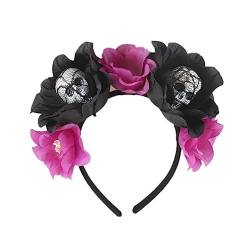 LICHENGTAI Halloween Stirnbänder Rose Blumen Totenkopf Kopfschmuck für Mädchen Damen, Tag der Toten Kopfschmuck Festival Maid Gothic Haarband Halloween Kostüm Maskerade Stirnbänder von LICHENGTAI