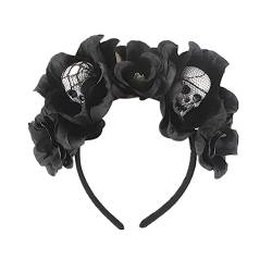 LICHENGTAI Halloween Stirnbänder Rose Blumen Totenkopf Kopfschmuck für Mädchen Damen, Tag der Toten Kopfschmuck Festival Maid Gothic Haarband Halloween Kostüm Maskerade Stirnbänder von LICHENGTAI