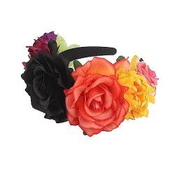 LICHENGTAI Halloween Stirnband Rose Blumen Stirnbänder Gothic Haarband Tag der Toten Krone Haarreifen für Frauen Damen Halloween Party Cosplay Kostüm Kopfschmuck Maskerade Dekoration von LICHENGTAI