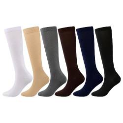 LICHENGTAI Kompressionsstrümpfe für Damen Herren, 6 Paar Kompressionssocken Lange Stützstrümpfe Abgestufte Compression Socks für Laufen, Sport, Flug, Reise, Radfahren, Verhindert Schwellungen von LICHENGTAI