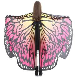 LICHENGTAI Schmetterling Umhang Damen Karneval Kostüm Farbverlauf Bunte Druck Schmetterlingflügel Erwachsene Poncho Umhang für Halloween Weihnachten Party Kostüm Cosplay Karneval Fasching von LICHENGTAI