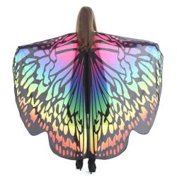 LICHENGTAI Schmetterling Umhang Damen Karneval Kostüm Farbverlauf Bunte Druck Schmetterlingflügel Erwachsene Poncho Umhang für Halloween Weihnachten Party Kostüm Cosplay Karneval Fasching von LICHENGTAI