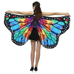 LICHENGTAI Schmetterling Umhang Damen Karnevalskostüm Frauen Schmetterlingsflügel Bunte Druck Flügel Schal Erwachsene Poncho Umhang für Halloween Party Weihnachten Maskerade von LICHENGTAI