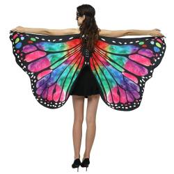 LICHENGTAI Schmetterling Umhang Damen Karnevalskostüm Frauen Schmetterlingsflügel Bunte Druck Flügel Schal Erwachsene Poncho Umhang für Halloween Party Weihnachten Maskerade von LICHENGTAI