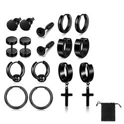 LICHUAN Ohrringe Schwarz Ohrstecker Set Ohrringe Männer Ohrschmuck Piercing Edelstahl Ohrclips Tunnel Piercing Set Edelstahl Ohrringe für Herren Damen von LICHUANUK