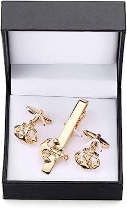 LICHWEST Krawattennadel Manschettenknöpfe, Krawattenklammer for Krawattennadel for Herrengeschenk, goldene Saxophon-Krawattenklammern, Manschettenknöpfe, Krawattenklammer-Set (Farbe: 3) (Color : 14) von LICHWEST