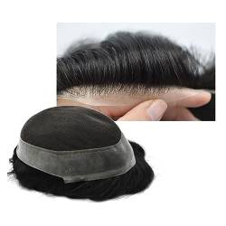 Herren-Haarteile, Echthaar-Toupet for Männer, französische Spitze in der Mitte, mit 2,5 cm transparentem Poly-Toupet, leicht gewelltes Herrenhaarteil, 120% Dichte, natürliches Haarersatzsystem, für von LICONG-2020