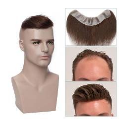 Herren-Haarteile, Herren-Toupet mit Haaransatz, 3,8 x 17,8 cm, V-förmiges Front-Toupet, echtes menschliches Haar, frontales Haarteil, volle PU-Hautbasis, 15,2 cm männliches Haarersatzsystem, für tägl von LICONG-2020