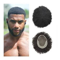 Herren-Haarteile, Lace Front Curly Men Hair System Bequeme Afro-Männerhaarprothese Gebleichte Knoten Französisches Spitzenoberteil und dünne PU-Hautumfangs-Echthaarteile, für tägliche Kostüme, Cospla von LICONG-2020