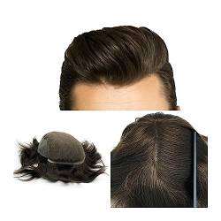 Herren-Haarteile, Toupet for Männer, Dunkelbraun, 2#, Echthaarteil, 20,3 x 25,4 cm, Spitzenfront mit PU-Hautbasis, Herrentoupet, natürlicher Haaransatz, atmungsaktives Haarersatzsystem, für tägliche von LICONG-2020