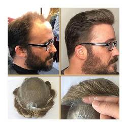 Herren-Haarteile, Transparentes, dünnes Haut-Toupet for Herren, V-Schleife, superdünnes Haarteil auf PU-Basis, männliche Haarprothese, natürliches gewelltes Echthaar-Ersatzsystem, für tägliche Kostüm von LICONG-2020