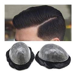 Herren-Haarteile, V-Loop-Injektionshaut-Toupet for Männer, langlebiges Echthaarsystem for Männer, 0,1–0,12 mm dünne Haut, PU-Basis, männliche Haarprothese, 20 x 25 cm, atmungsaktiv, schwarze Herren-Ha von LICONG-2020