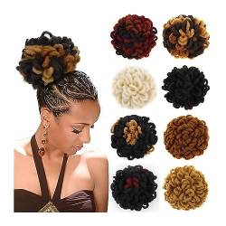 Unordentliches Dutt-Haarteil für Frauen, Dreadlocks Dutt Afro Puff Kordelzug Pferdeschwanz Haarknoten Haarteile Geflochtener Chignon Faux Loc Braids Dutts Synthetische Clip-in-Haarverlängerungen for F von LICONG-2020