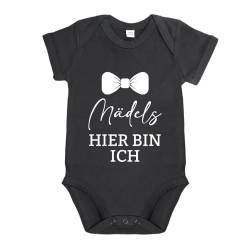 LIEBTASTISCH - Besonderer Babyanzug: Mädels, hier bin ich! - Setze ein Statement für gute Laune | Baby Body Suit bequem | Schöne Botschaft als tolles Geschenk (Schwarz, 3-6 Monate) von LIEBTASTISCH